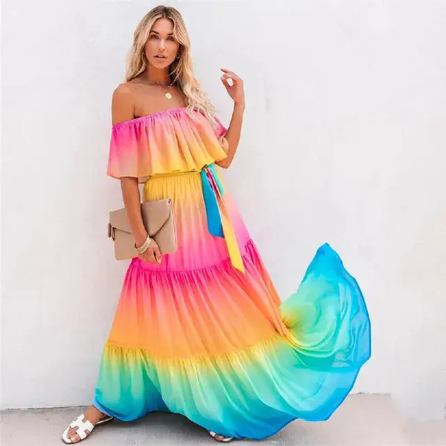 Multicolored Off Shoulder Dress