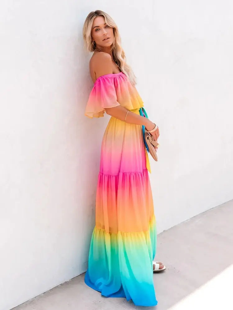 Multicolored Off Shoulder Dress