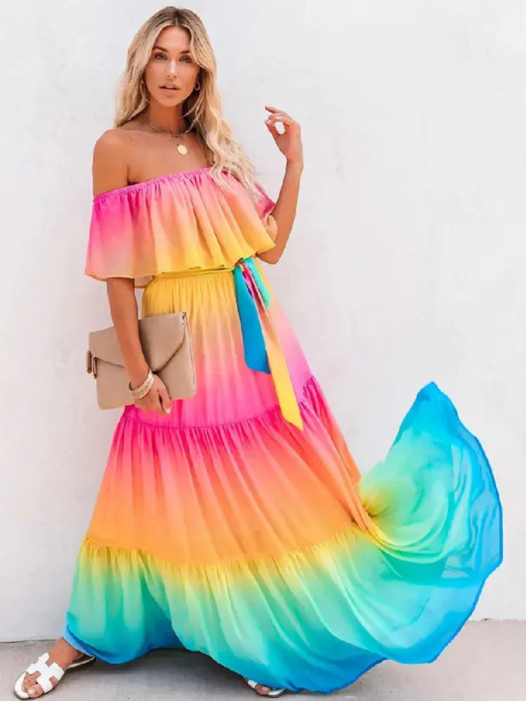 Multicolored Off Shoulder Dress