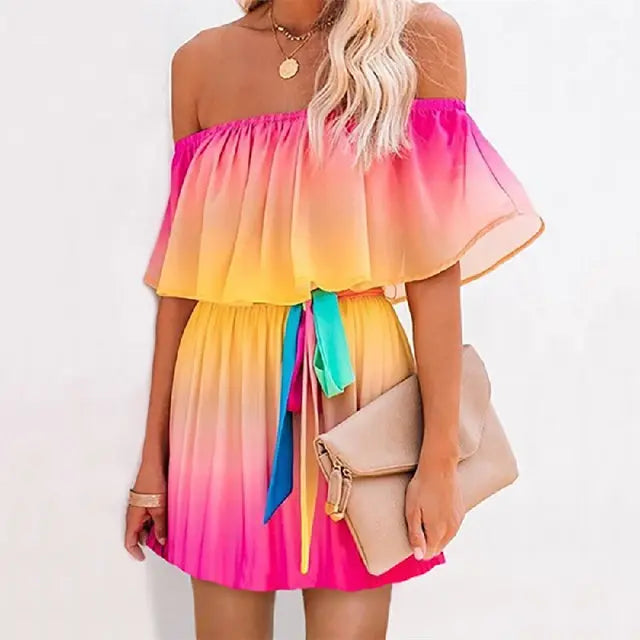 Multicolored Off Shoulder Dress