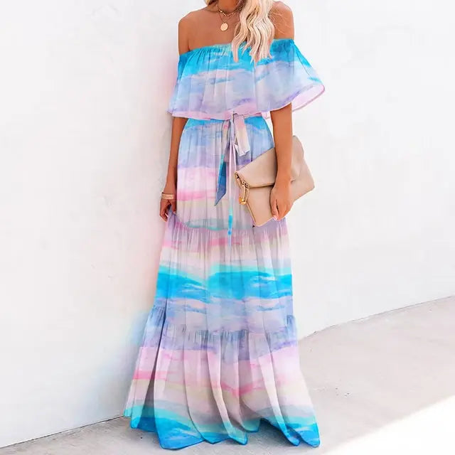 Multicolored Off Shoulder Dress