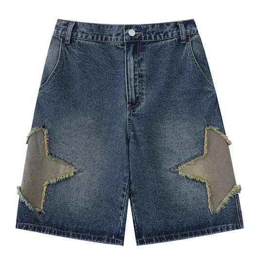 Star Splicing Denim Shorts