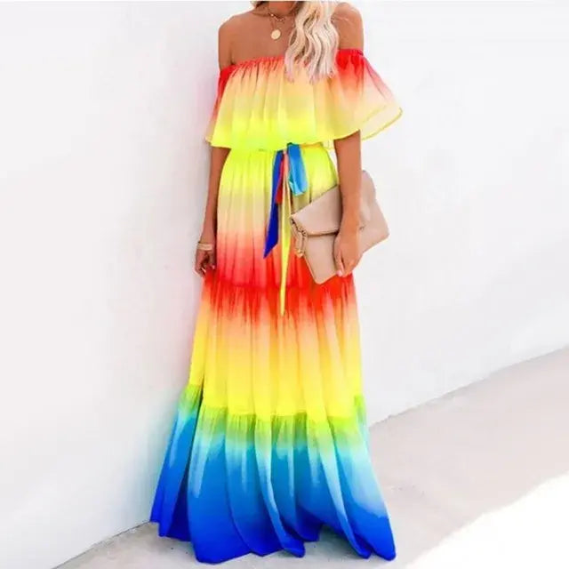 Multicolored Off Shoulder Dress