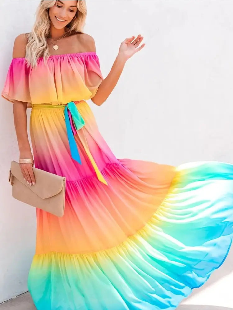 Multicolored Off Shoulder Dress